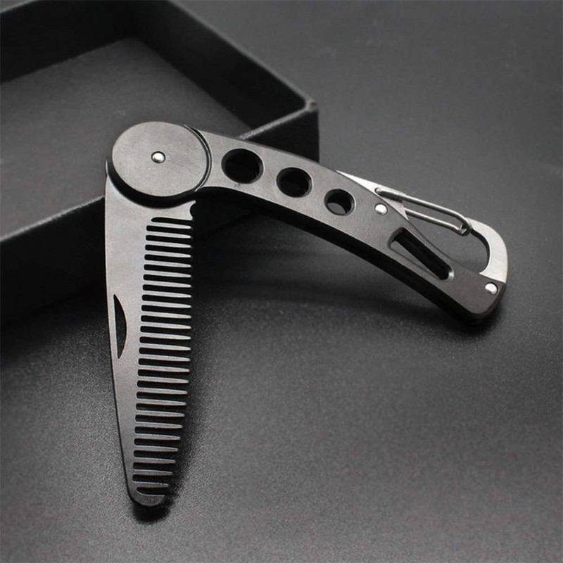 JinZeFa Stainless Steel Folding Beard Comb, Portable Multifunction Anti Static