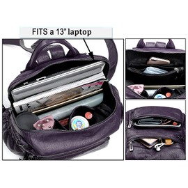 UTO Laptop Backpack Womens Teenage Girls School Bag Ladies Travel Rucksack Multi Compartments Anti Theft Pocket PU Leather Dark Purple