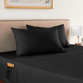 Elegant Comfort 4-Piece Solid Smart Sheet Set-Deep Pocket Fitted Sheet with Side Storage Pockets-Silky Soft 1500 Thread Count Egyptian Quality Microfiber, Wrinkle and Fade Resistant, Twin XL, Black