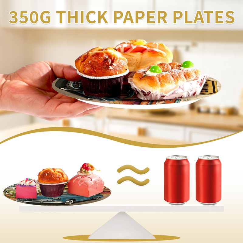 LADVCORP 50Pcs Route 66 Paper Plates 9" Disposable Heavy Duty