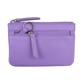 ili New York Mini Leather Coin Purse, Compact Design with Key Ring and RFID Protection for Women and Men in Vibrant Colors, Amethyst