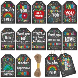 120PCS Thank You Gift Tags Gift Wrap Cards for Teacher Day Thankful Tags Labels with String Thank You Teacher Gift Cards Tags Decoration for Gift Wrap Boxes Cards Back to School Classroom Party Favors