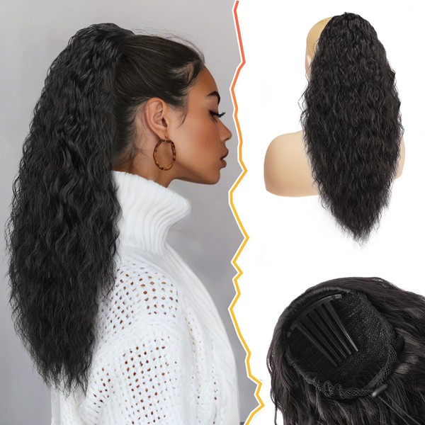 BARSDAR Comb Clip Ponytail Extension with Drawstring, 56 cm Curly