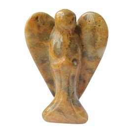 Manekieko Natural Crazy Onyx Healing Crystal Prayer Guardian Angel Statue, 38 mm Carving Bag Palm Stone Figures Decoration