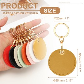 PATIKIL 10pcs Leather Keychain Blanks, 55mm Sublimation Keychain Blanks PU Leather Key Chain Bulk Keyring with Rings for Name Tag Dog Cat Collar Keys, Round,Yellow