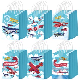 Outus 24 Pcs Airplane Goodie Bags Airplane Party Favors Bags Airplane Gift Bags for Airplane Treat Bags for Birthday Party Candy Airplane Themed Birthday Party, 5.91 x 8.27 x 3.15 Inches