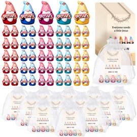 Colingmill 50 Set First Communion Party Favors Religious Gifts Include Mini Gnomes Jesus Figurines Religious Jesus Prayer Cards Organza Drawstring Storage Bag for Baptism Christian Gift