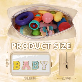 Iqimott - Bolsa de maquillaje transparente con parches de chenilla para mujer, para viajes, Beige-Baby