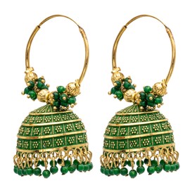 Bodha Traditional Indian Gold Plated With Green Colour CZ, Crystal Studded Jhumka Chand Bali Earring For Women -Green (SJE_80_G)