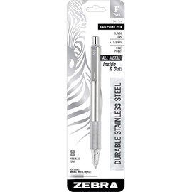 Zebra 29411 F-701 Ballpoint Stainless Steel Retractable Pen, Fine Point, 0.8mm, Black Ink (4)