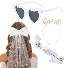 JoyChoi JGA Accessories Women 4-Piece - Bride to Be Sash, Heart Sunglasses, Veil & Bride Hair Accessories Headband - JGA Decoration Set for Stag Night Women & Bachelorette Party