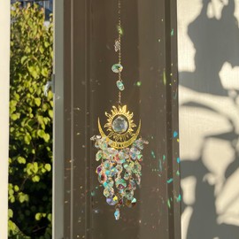 Yimofy Sun and Moon Crystal Suncatcher for Windows Hanging, Crystal Prism Rainbow Maker Sun Catchers Home Garden Decor