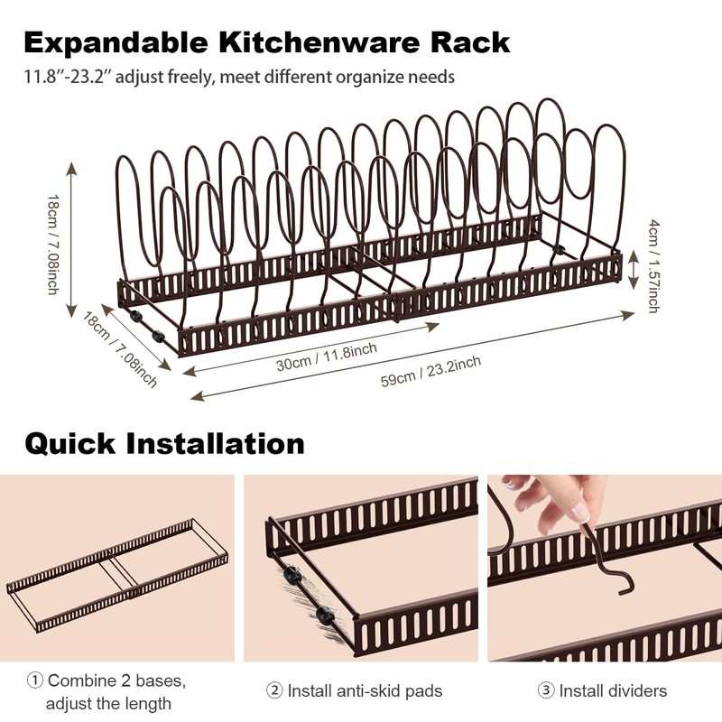 Housolution Pot and Pan Organizer Rack for Cabinet, Expandable Pot