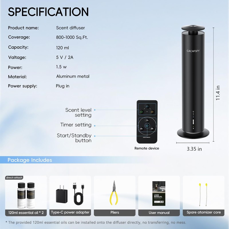 Waterless Essential Oil Diffuser for Large Room up to 1000