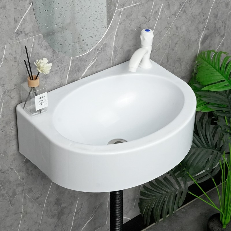 Wall Mount Bathroom Sink 17.7"x13.4" No-Drill Installation Self-Adhesive Wash basin
