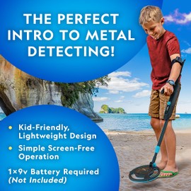National Geographic Starter Metal Detector Kit for Kids - Kids Metal Detector with 7.4" Waterproof Coil & Trowel, Lightweight Gold Detector, Beach Detecting, Gift for Boys & Girls