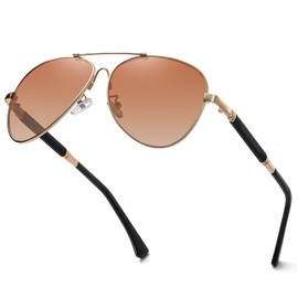 RCXKOOM Polarized Aviator Sunglasses for Mens Womens Oversized Unbreakable Metal Frame Pilot Glasses Shades, Gold Frame Gradient Brown Lens, 60mm