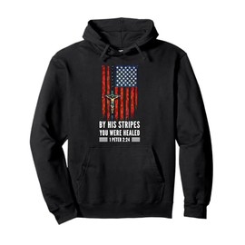Jesus Crucifix Rosary Patriotic American Flag Pullover Hoodie