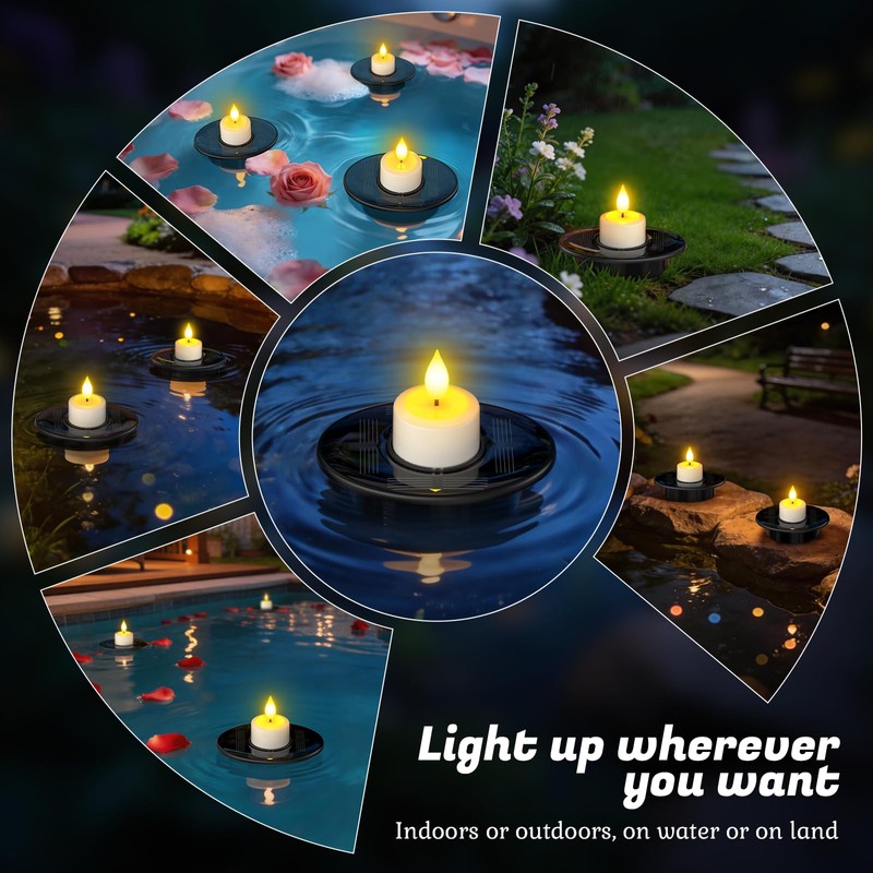 PChero Solar Floating Pool Lights, IP68 Waterproof Outdoor Tea Lights,