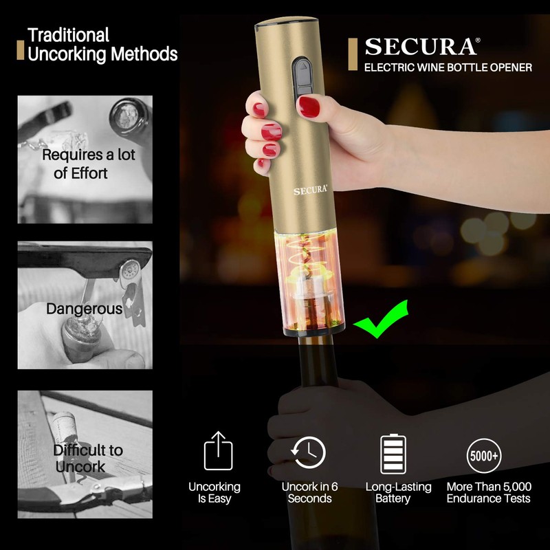 Secura Electric Wine Opener, Automatic Bottle Corkscrew Opener with Foil