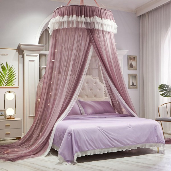 AIKASY Girls and Adults Canopy Bed, Elegant Double-Layer Bed Curtain,