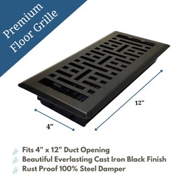 Sierra Grates Precision Flow 4"x12" Steel Floor Register - Metro Design, Textured Black Finish - Premium Home Vent Covers, Durable & Decorative - Fits 4"x12" Duct Openings, Easy Installation