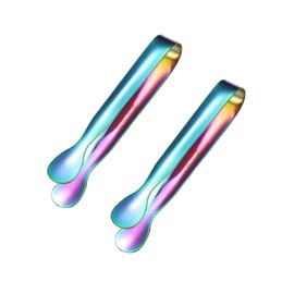 Mini Serving Tongs, Stainless Steel Small Serving Utensils Ice Tongs Sugar Tongs 4.8" (Rainbow Color)