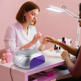 BOMOQING 126W Rechargeable UV LED Nail Lamp, Portable Cordless Nail Dryer with Auto Sensor and 4 Timer Settings, Professional Curing Lamp for Gel Polish and Salon (Plating Silver)