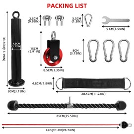 LFJ LAT Pull Down and Lift Weight Pulley System Cable Machine Pulley Attachment for Triceps Pull Down, Biceps Curl, Back, Forearm, Shoulder Home Gym Equipment (Red Set with Aluminum Alloy Pulley)