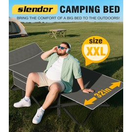 Slendor XXL Camping Cot, Extra Wide Sleeping Cot for Adults, 79" L x 32" W x 19" H Camping Bed with Mattress, Pillow, Carry Bag, Outdoor Bed for Travel, Guest, Gray Cot
