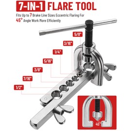 Turnirace 25 ft 3/16in &1/4in Copper Coated Brake Line Flaring Tool Kit, Includes 3-in-1 Tube Bender, Double & Single Flaring Tool Set, 4 Threads Unions, 40 Fittings