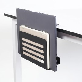 ROLIZOE Desk Side Storage with 2 Hooks No Drill Under Desk Storage Hanging Desk Organizer Metal Under Desk Laptop Holder Anti-Slip Under Desk Organizer Clamp On Magazine File Holder for Home Office