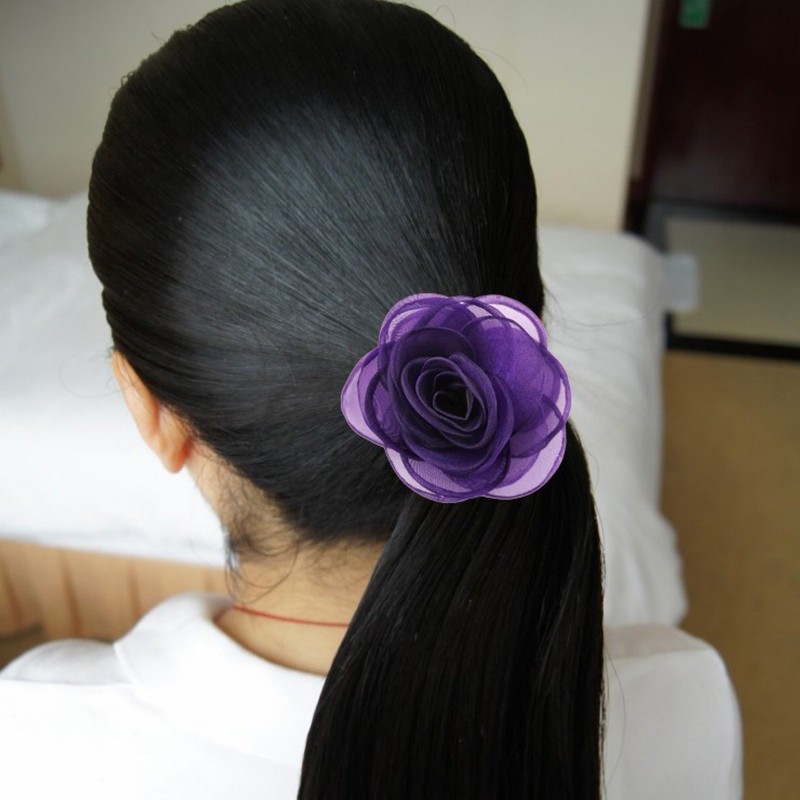 Merida Women's Charming Silk Flower Hair Clip Rose Brooches, Titanium,