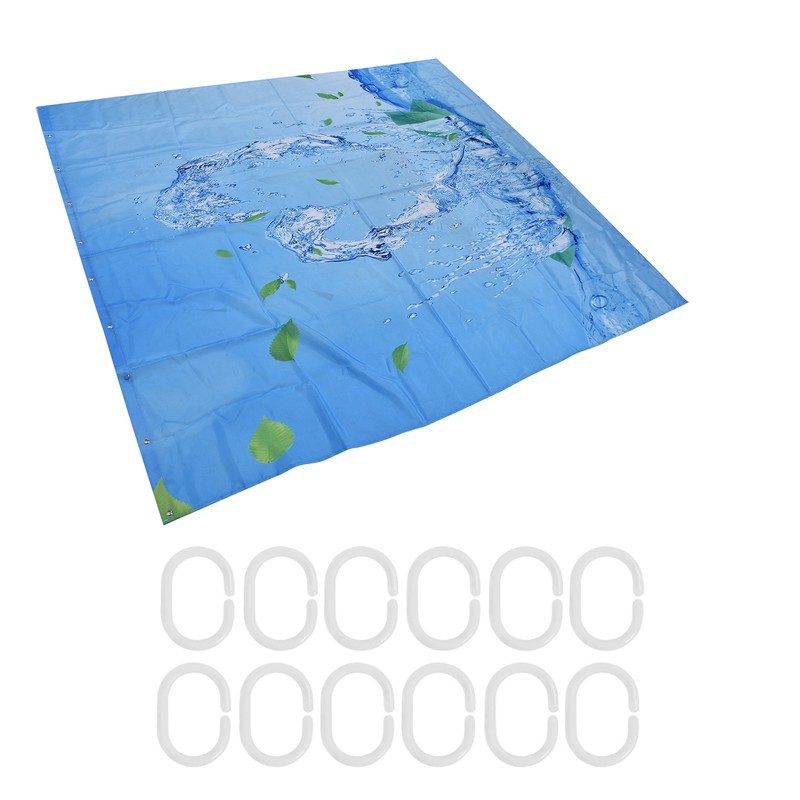 Shower Curtain Waterproof Polyester Blackout Curtain with Hook for Bathroom