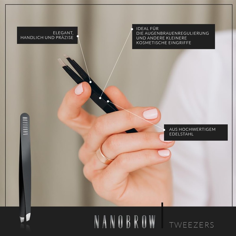 Nanobrow Tweezers - Professional Tweezers with Slanted Stainless Steel Tip,