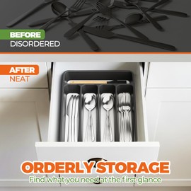 2PACK Silverware Organizer - BPA-Free Kitchen Drawer Organizer with Non-slip TPR Linings, Utensil Holder Cutlery Drawer Organizer for Forks, Spoons and Knives- 5 Slots, Grey