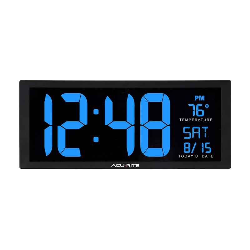 AcuRite 75152M Oversized Blue LED Clock with Indoor Temperature, Date