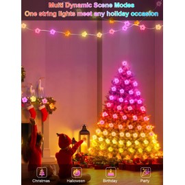 echosari Cherry Blossom Flower String Lights, 33ft 16 Million Color Chaning Fairy Lights Plug in APP & Remote Control DIY Music Sync Flower Light for Bedroom Dorm Wedding Decor