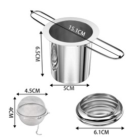 Yolistar Set of 2 tea strainers, with chain, 304 stainless steel tea filter, with lid and foldable, for loose tea leaves and coffee, tea accessories, suitable for pots and teapots, fine mesh and