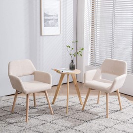 YEEFY Mid Century Modern Dining Chairs Set of 2 & 4 & 6 Comfy Accent Chair Upholstered Kitchen Dining Living Room Chairs for Bedrooms Waiting Room Home Arm Desk Chair No Wheels (Beige, 2)