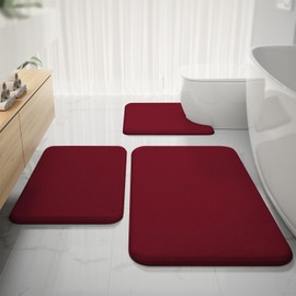 RUN HELIX Bathroom Rugs Sets 3 Piece, Soft Absorbent Memory Foam Bath Mats Set, Dry Fast Bath Mat, Machine Washable Bath Rug Set for Bathroom （Maroon）