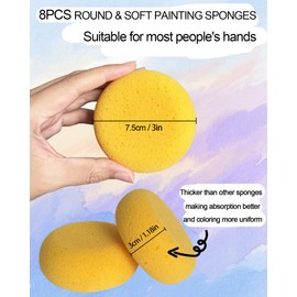 8 Pcs Round Painting Sponge 3in Artist Sponges for Acrylic Watercolor Face Painting, Pottery Sponges for Clay Art Crafts
