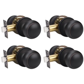 KNOBWELL 4 Pack Oil Rubbed Bronze Interior Door Knobs for Hallway Closet, Passage Non-Locking