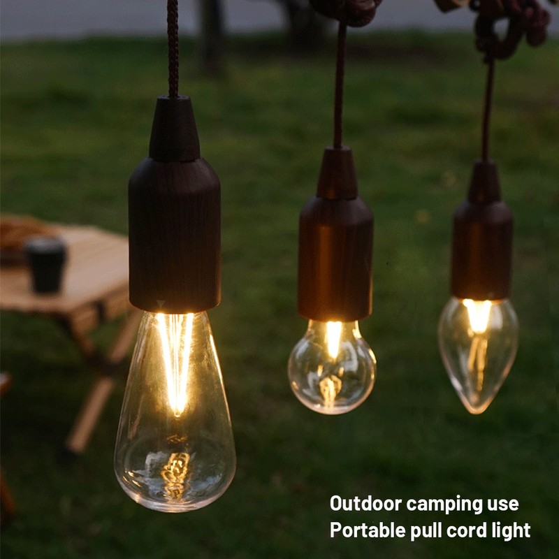 LED Pull Cord Light Bulb Portable Hanging Lantern Battery Operated