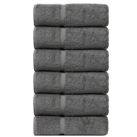 BC BARE COTTON Luxury Hotel & Spa Towel Turkish Cotton Hand Towels - Gray - Dobby Border - Set of 6