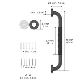 16 Inch Black Shower Grab Bar w/Anti Slip Rubber Grip, Munzong 2 Pack Stainless Steel Bathroom Grab Bar, Bathroom Balance Bar,Safety Handrail Support,Handicap Injury Elderly Senior Assist Bath Handle