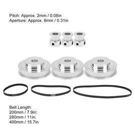 Walfront Timing Belt Pulley, Belt Pulley, 3D Printer, Timing Belt, 8mm Bore Synchronous Wheel, 20 Teeth / 60 Teeth Timing Pulley with 2GT‑200/280/400/mm Timing Belt, 3D Printer Parts