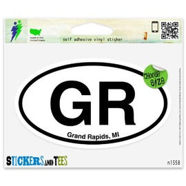 GR Grand Rapids MI Oval Vinyl Car Bumper Window Sticker 3" x 2"