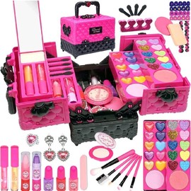 Kids Makeup Kit for Girl - 52 PCS Safe and Washable Makeup for Kids, Real Girls Makeup Kit, Toddler Makeup Kit with Cosmetic Case, Girls Toys Age 4-12, Princess Toys Birthday Gifts for Girls
