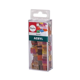 Rayher Acryl Mosaik, transparent 1x1cm, ca. 205Stück, SB-Box 50g , bunte Mischung, quadratisch, Kunststoffsteine, Kunststoffmosaik durchscheinend, 14540999